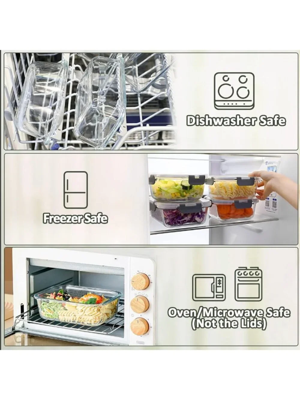 10 Pack Glass Food Storage Containers with Lids - Airtight, BPA-Free, Gray